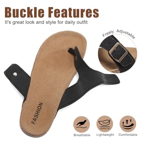 Foinledr Cork Footbed Sandals for Women & Men, Adjustable Buckle Flip Flops — view 5