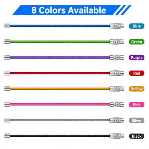ROKEL Wire Keychain Cable – 8Pcs, 15cm Stainless Steel Cable Key Rings with Secure Screw Lock, Heavy Duty Connectable Keyring Loops for Keys, Luggage Tags, Travel, Hiking & Camping (8) — view 2