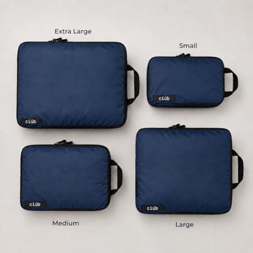 ciúb Compression Packing Cubes 4 Set Premium Double Zip, Fit 40% More in Your Luggage, Carry-On & Backpack, Lightweight Water Resistant Travel Accessories, Compressible Suitcase Organiser Bags (Navy) — view 3