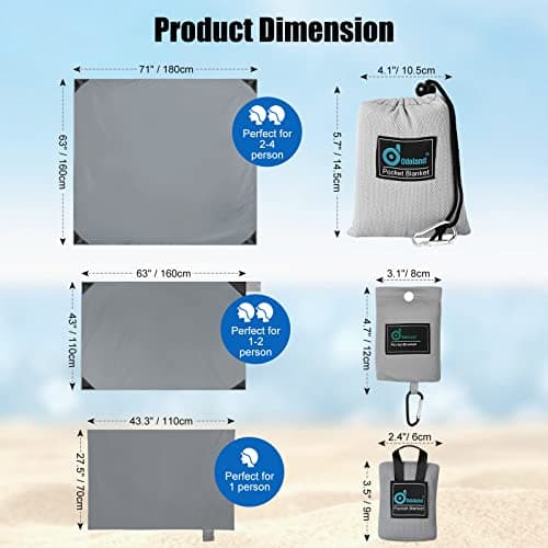 Odoland - Beach Mat - Nano Beach Blanket - Waterproof, Sand-Proof Picnic Mat - 110 x 160 cm - Portable and Lightweight for Camping, Picnics, Travel and Outdoor Events - Grey — view 2
