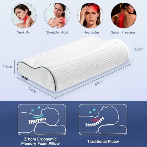 Z-hom Memory Foam Pillow, 59x 39 x 10/12 cm, Comfort Pillows for Neck Shoulder Pain Sleeping, Ergonomic Neck Support Pillow, Cervical Pillow (White) — view 4