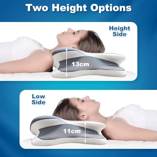 EvenVentric Neck Support Pillow - Contoured Cervical Pillow for Neck Comfort, Memory Foam Pillow for Side, Back and Stomach Sleepers, with Cooling Removable Pillowcase, Grey — view 3