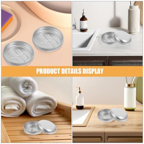 TEMPNAP Travel Size Silver Aluminum Soap Box with Lid for Bathroom and Shower, Secure Storage and Easy to Clean round Minimalist Soap Dish with Self Draining Design — view 3