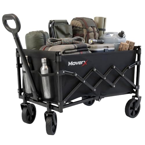 MoverX 70L Festival Trolley on Wheels, Folding Wagon, Portable Camping Cart, Collapsible Foldable Trolly for Beach Outdoor Garden Picnic Shopping Fishing, Adjustable Handle, Black
