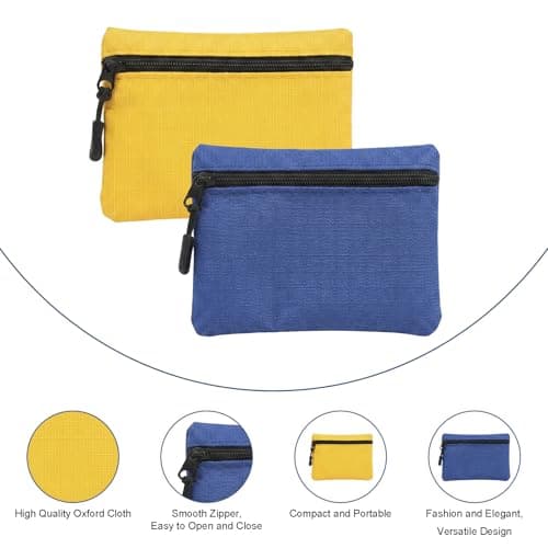 2 Pack Coin Purse Pouch Small Purses Coin Wallets for Men Women Money Pouch Oxford Cloth Mini Purse with Zipper for Women Men Daily Travel Shopping and Outdoor Activities (Yellow + Blue) — view 3