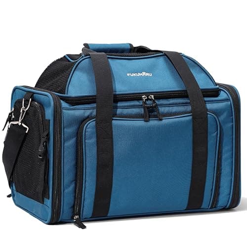 FUKUMARU Expandable Cat Carrier, 45x28x28cm Soft Cat Travel Carrier, Ventilate Airline Approved Dog Carrier, Durable Small Dog Carrier with Anti-Scratch Mesh, Escape-Proof Pet Carrier for Cat, Blue