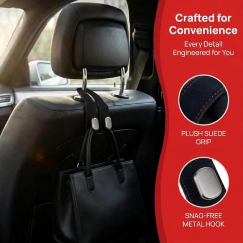 2Pcs Leather Car Seat Headrest Hooks - Organiser Suitable for Bags, Purses — view 3