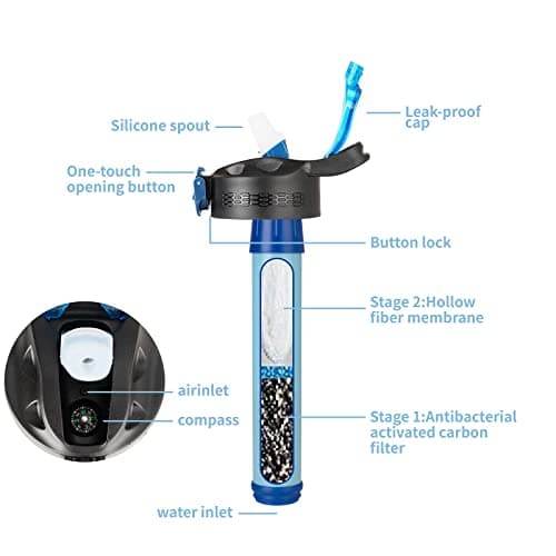 mountop Portable Water Filter Bottle - Emergency Water Filtered Bottle with 2-Stage Integrated Filter Straw for Hiking Backpacking and Travel BPA Free 22oz — view 2
