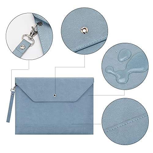 Wonderpool A4 Envelope Case Folder File Sleeve Thickened PU Leather with Removable Hand Strap and Inner Pockets Pouch for Document Stationery Tablet PC Holder Organizer Portfolio Bag (Sky Blue) — view 3