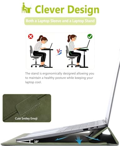 HYZUO 13 Inch Laptop Case Sleeve with Stand for MacBook Air, Olive Green — view 2