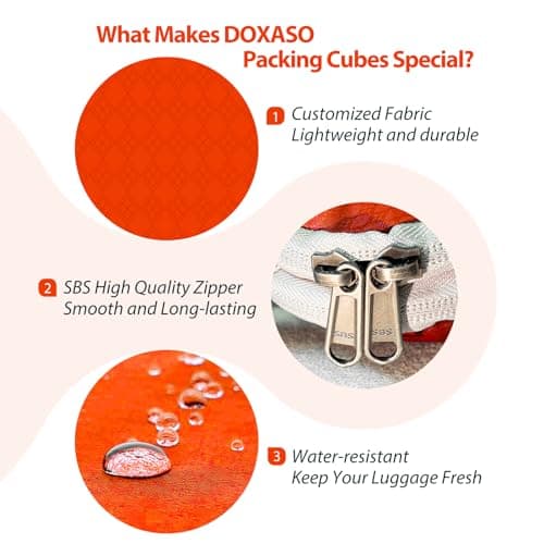 Doxaso Compression Packing Cubes Ultralight Expandable Suitcase Organiser Bags Water Repellent Travel Organiser for Backpack 4 PCS (A-Orange-4 Pcs, 4 PCS) — view 5