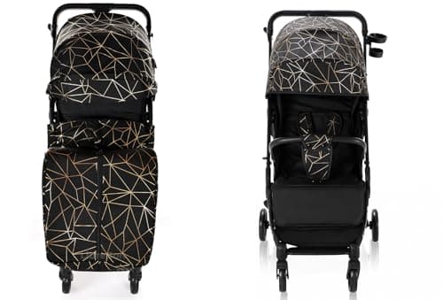 Lightweight Stroller, Baby Pushchair, Compact Travel Buggy, Up to 22kg, One Hand Foldable, Upgraded Wheels, Four Seasons Stroller, Foot Cover, Cabin Approved (Black Golden Net) — view 2