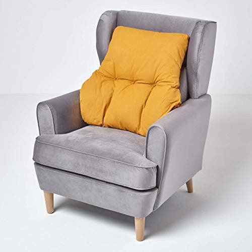 HOMESCAPES Mustard Yellow Back Support Cushion Thick Lumbar Cushion for Armchair, Desk Chair or Sofa Soft 100% Cotton Orthopaedic Posture Cushion, 15cm Deep — view 2