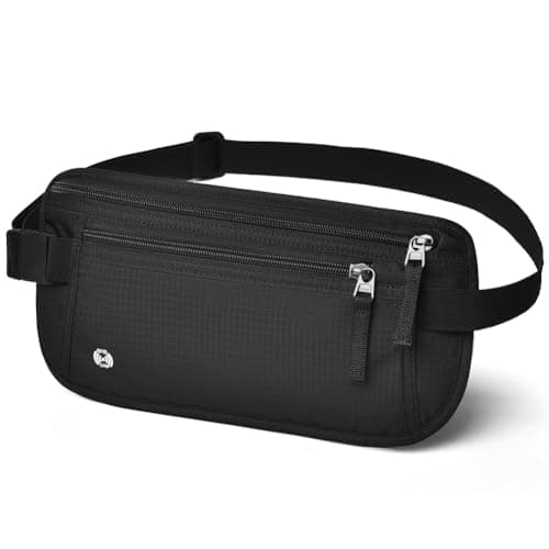 DiULi RFID Blocking Money Belt for Travel, Hidden Bum Bag with Adjustable Elastic Waist Strap, Secure Passport Pouch with 5 Free Card Sleeves, Anti-Pickpocket Protection for Cash & Phone Black