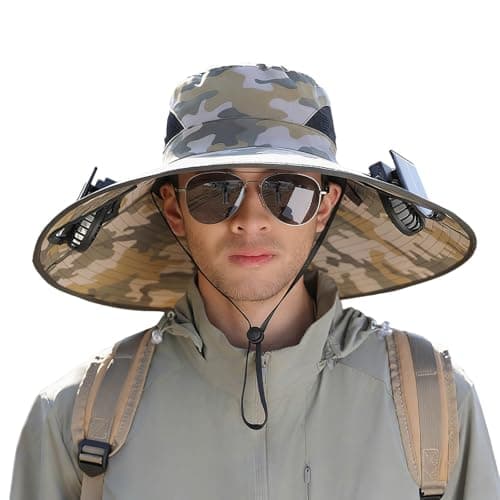 Celanisai Fan Hat Men's Outdoor Sun Hat with Wide Brim and SPF 50 Protection for Hiking, Fishing, Travel, Adjustable and Quick Drying Breathable Fishing Hat with Wide Brim, O khaki., One size