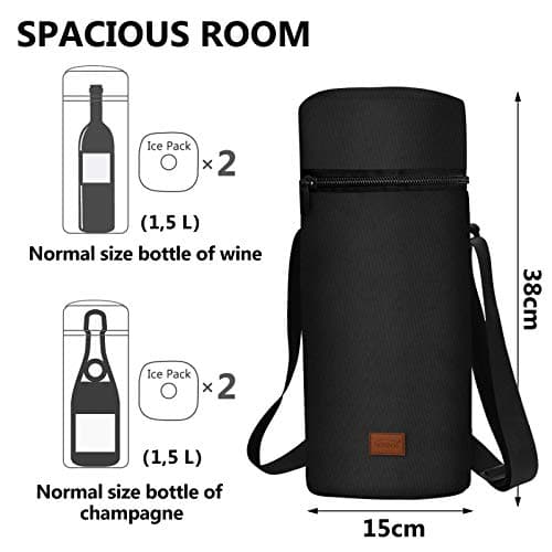 Aosbos 2 Bottle Wine Cooler Bag, Leakproof Padded Insulated Water Bottle Carrier with Shoulder Strap, Cool Bags Sling for Beach, Picnic, Travel – Gift Pouch for Wine Lovers, 15" x 5.9" — view 2