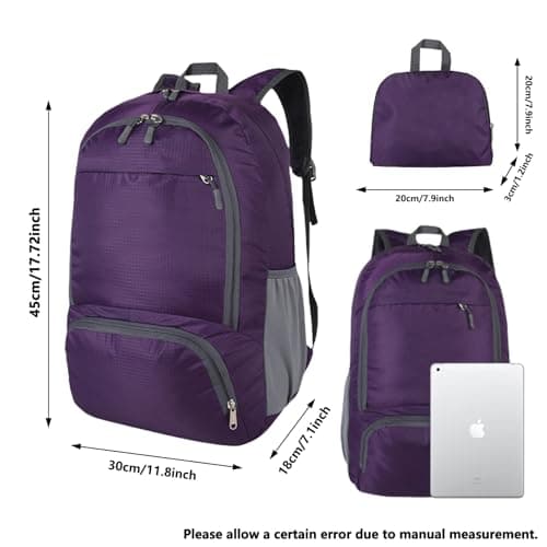 GUZHAIREN 30L Foldable Backpack, Waterproof Rucksack for Men Women, Purple — view 2