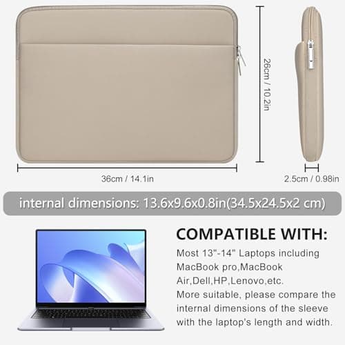 HEDUGO 13-14 Inch Laptop Sleeve Case Compatible with 13 to 14 inches MacBook Air/Pro Notebook Chromebook Portable Laptop Sleeve Bag with Front Pocket Shockproof Padded Computer Pouch Cover, Khaki — view 5