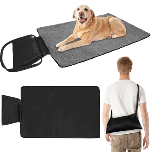 Adiwo Portable Pet Throw Blanket, 100x70cm Foldable Waterproof Reversible Floor Mat for Dogs Cats, Large Washable Dog Bed Blanket for Indoor Outdoor Camping Travel, Black