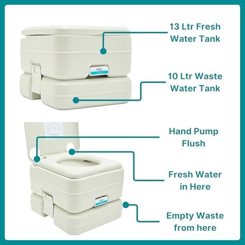 Hi-Gear Portable Flush Toilet with Seat, Bellows Pump & Double Sealed Valve, 10L Capacity Waste Tank, Lightweight, Durable & Hygienic, Ideal for Camping, Festivals, Travel and Emergency Use — view 5