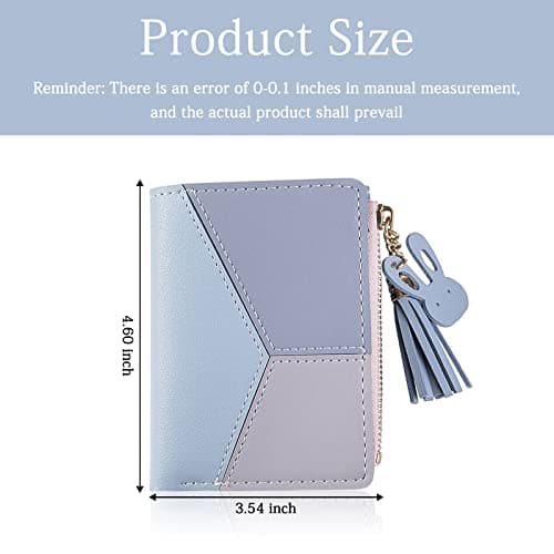FuninCrea Ladies Zipper Wallet, Small Purse with Metal Snap Button, Leather Wallet for Women with Coin Bag, Multifunction Bifold Ladies Purse, Credit Card Holder Wallets for Girls (Blue) — view 2