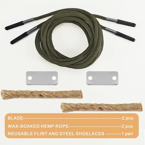 UamGlsob Survival Paracord Laces with Integrated Ferro Rod Fire Starter, Emergency Fire Tinder Shoelaces for Hiking, Camping and Backpacking (Army green, 160cm) — view 2