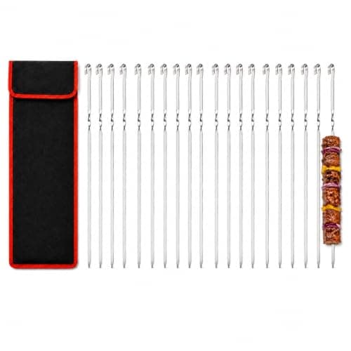 20 Pcs BBQ Skewers, 40 cm (15.7 in) Flat Metal Kebab Skewers, Reusable 304 Stainless Steel Barbecue Sticks with Twisted Handles and Oxford Storage Bag