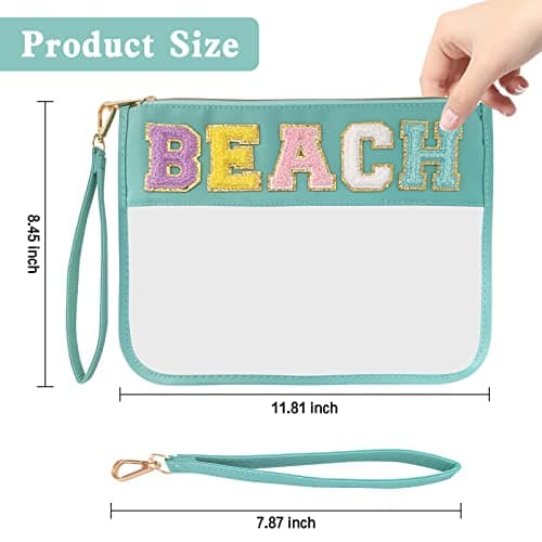 Chenille Letter Clear Zipper Flat Pouch Transparent Waterproof Stuff Cosmetic Bags Travel Makeup Bag with Zipper Toiletry Bag with Preppy Patch for Women & Children, Travel, Gym, Beach — view 4