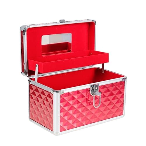 Aluminium Hard Make Up Travel Storage Box Cosmetic Beauty Vanity Case Organiser (Red) — view 4