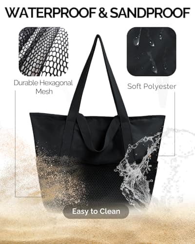 HOMESPON Beach Bag Large Waterproof Tote for Women with Zipper (M, Black) — view 4