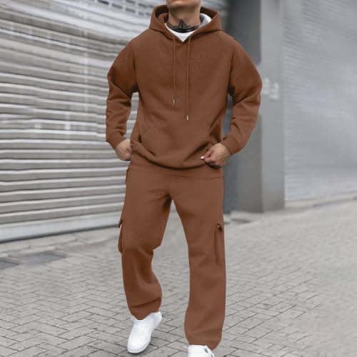 Generisch 2026 New Arrivals Casual Plain Set for Men, Comfortable, Relaxed Fit, Daily Wear for Outdoor Activities in Spring, Winter, coffee, XL — view 4