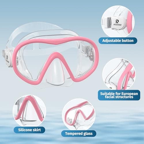 RIOROO Adult Snorkel Mask, Diving Goggles 180° Panoramic View, Anti-Fog, Tempered Glass Lenses, Diving Mask with Nose Cover for Adults and Youth. — view 2