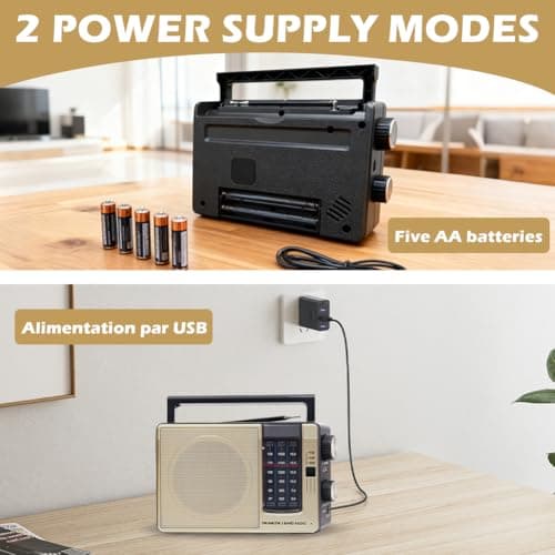 Portable Radio FM AM, Radio Battery Operated & AC Power, Suitcase Radio for Seniors, Medium Wave Radio, Small Radio with Speaker, Simple Senior Radio, Portable Radio for Kitchen & Bedroom — view 4