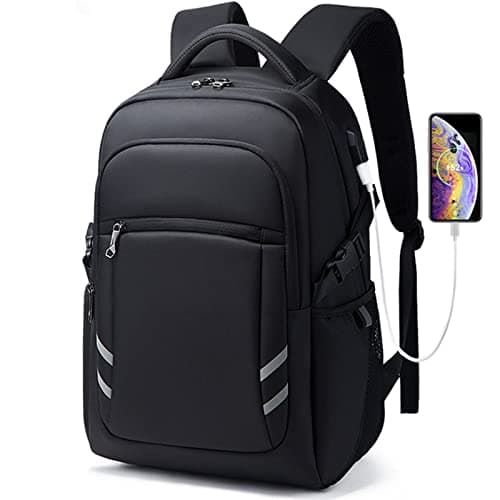 QQYG Waterproof Men's Backpack with USB Headphone Plug Multifunctional Large Capacity Outdoor Travel Computer Unisex Student Bag,Maroon,46 * 32 * 20CM — view 3