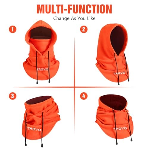 TAGVO Winter Thermal Fleece Balaclavas, Soft & Warm Adjustable Hood Hat Skiing Face Cover Face Mask Neck Warmer Snood Neck Gaiter for Running Skiing Cycling Motorbikes Hiking- Men & Women Orange — view 2