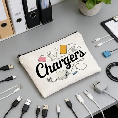 YNR Charging Cable Organizer Bag, Canvas Travel Pouch for Electronics Accessories, Waterproof Storage with Zipper, Portable Tech Cord Organiser — view 6