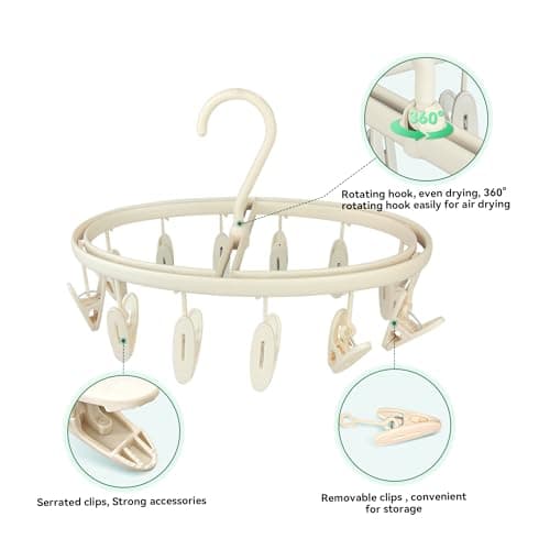Foyer Nuage Premium Portable Travel Foldable Clothes Drying Hanger with 12 Clips, Anti-Rusty Plastic Drying Rack for Socks, Lingeries, Delicates and Baby Clothes — view 4