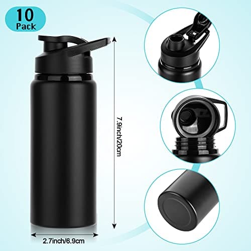 LYDTICK 10 Pack Water Bottles Bulk, 20oz Sports Aluminum Water Bottle with Snap Lids Metal Reusable Leak proof Personalized Bottle for Travel Camping Gym Hiking Fishing(Black) — view 2