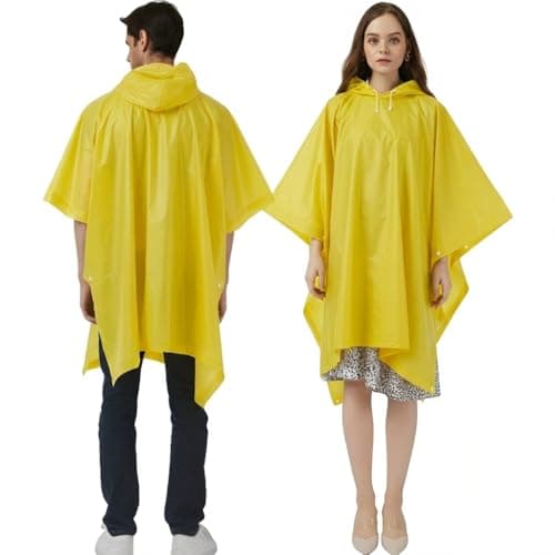 UPSEN Rain Ponchos for Adults, 2 Pcs Reusable Raincoats Coats Jackets Emergency for Women Men with Hood, Yellow