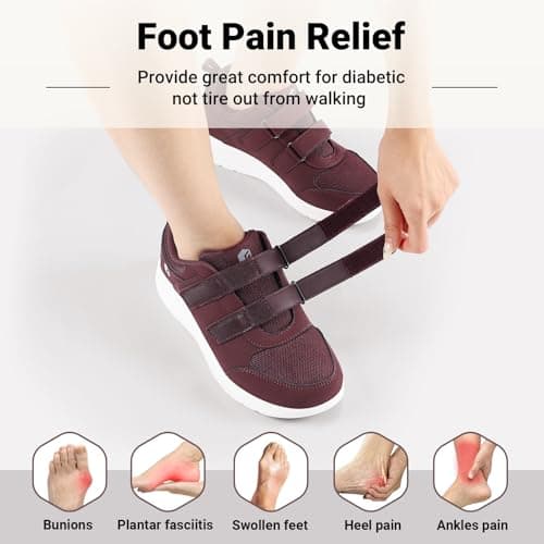 FitVille Women's Extra Wide Fit Shoes for Swollen Feet, Easy Close Adjustable Diabetic Shoes for Ladies, Non-Slip Lightweight Orthopedic Walking Trainers for Elderly, Burgundy red, 7.5 UK X-Wide — view 3