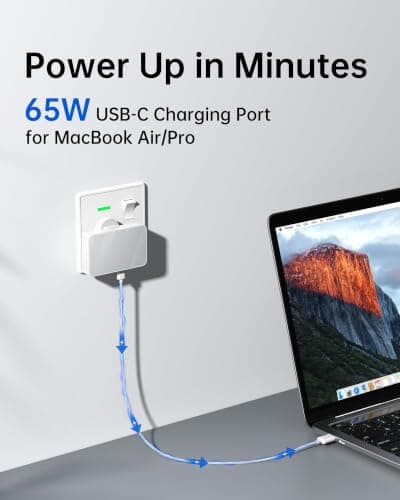 USB C Plug Flat 65W PD&15W,4-Port USB Charger Multi-Port Wall Charging Slim — view 3