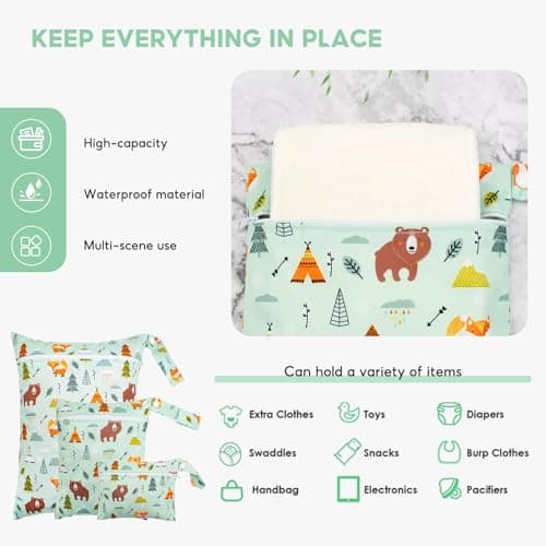 Wrbugukeji Wet Bag, 3 Pcs Reusable Cloth Diaper Bags, Waterproof Wet Dry Bags Reusable Wet Dry Bag with Zip for Clothes Storage Travel Beach Pool Gym Yoga — view 4