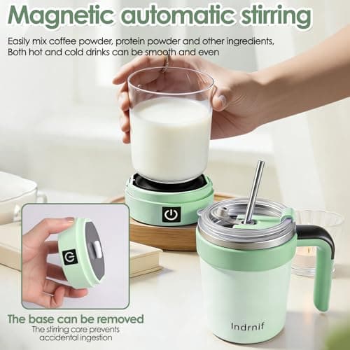 380ml Automatic Self Stirring Coffee Mug, Electric Mixing Cup with Magnetic Stirrer and LED Temperature Display, Rechargeable Travel Mug with Whisk and Detachable Base for Coffee, Milk, Cocoa (green) — view 4