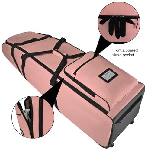 Heavy Duty Oxford Wear-Resistant Soft-Sided Golf Club Flight Bag with Wheels,Pink — view 4