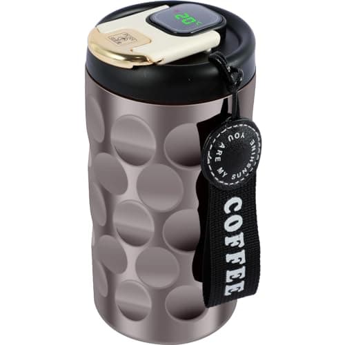 Smart Insulated Mug with Intelligent Temperature Display, Coffee Mug with Led Leakproof Stainless Steel Portable, Thermal Travel Mug Smart Coffee Tumbler Easy-Clean for Hiking Camping(black)
