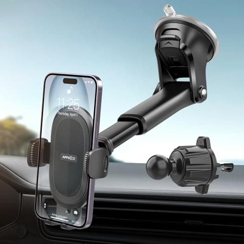 APPS2Car Car Phone Holder, Dashboard Windscreen Sturdy Suction Cup Mount, 360° Universal Holder forCompatible 4.7-6.8“ iPhone12/11/Pro, Samsung S21 and More (Suction + Hook Vent) — view 3
