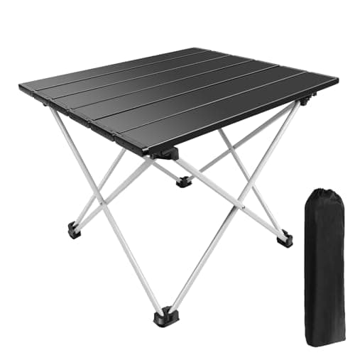 Small Folding Camping Table Portable Picnic Foldable Dining Table, Lightweight Aluminium Rollup Outdoor Table, Compact Collapsible Coffee Side Table, for Beach, Hiking, Fishing, 40x34.5x31.5 cm