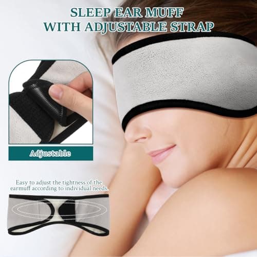 DEARMAMY Sleeping Ear Muffs Adjustable Fleece Ear Warmers for Sleep Soft Covers for Women and Adults Winter Travel Bedtime Muff Headband Grey — view 6