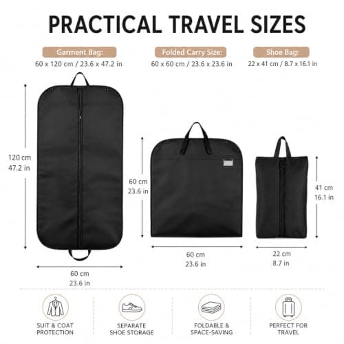 2PCS Black Suit Bag Set, Dress Cover, Garment Covers for Travel Storage — view 2