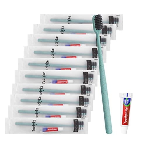 Disposable Toothbrush with Toothpaste Pack of 25,Green Hotel Toothbrush Set Individually Wrapped Manual Travel Toothbrush Kit for Adults,Kids,Hotel,Homeless,Nursing Home,Charity